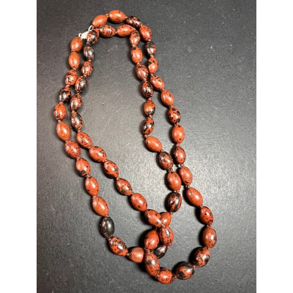 NEW Mahogany obsidian knotted 36 inch necklace with sterling silver clasp